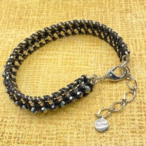 STELLA & DOT Silver Tone Chain & Black Cord Bracelet